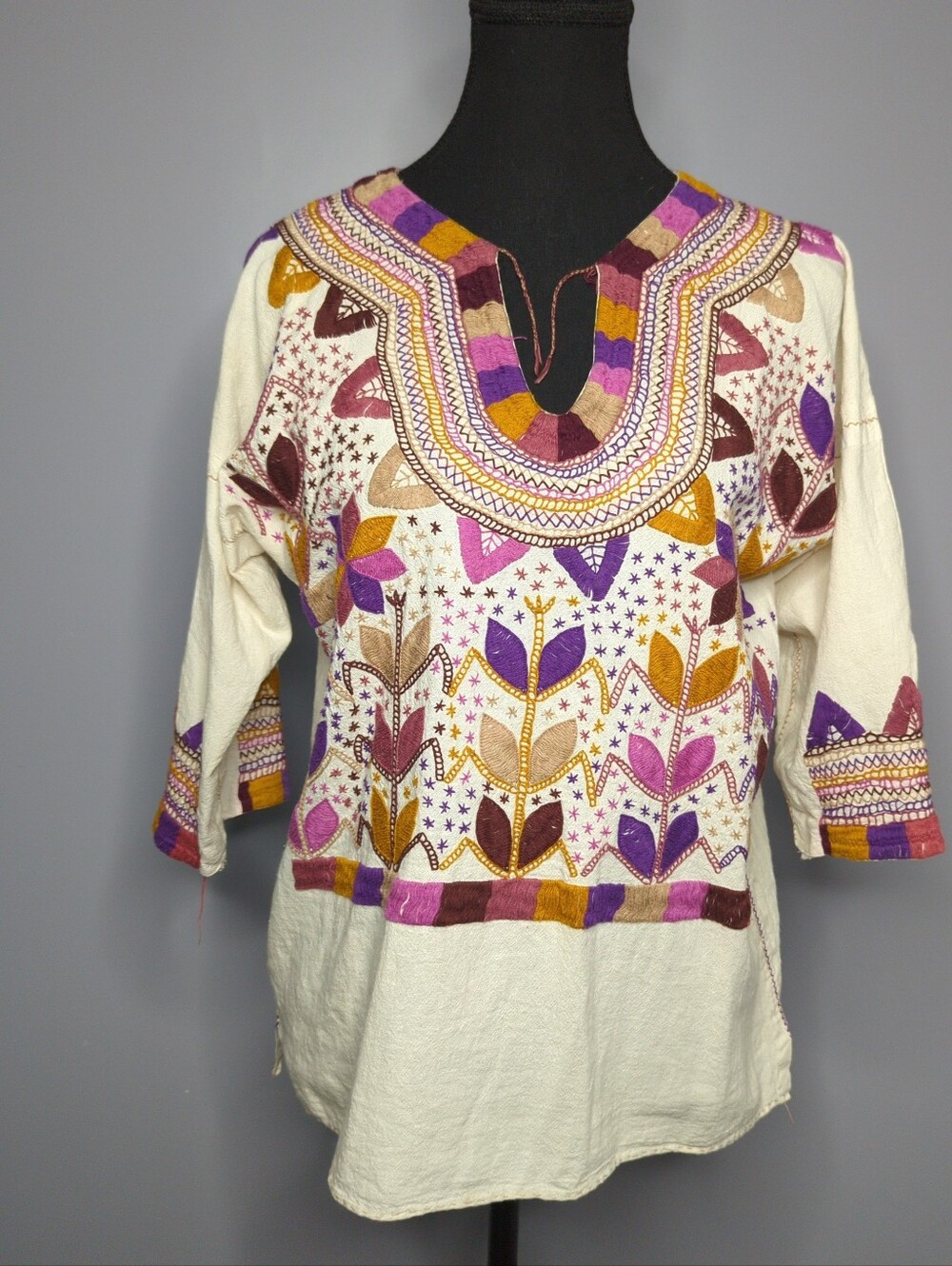 Handmade Milpa Blouse Cornfield Motif Cotton Tunic Top Medium